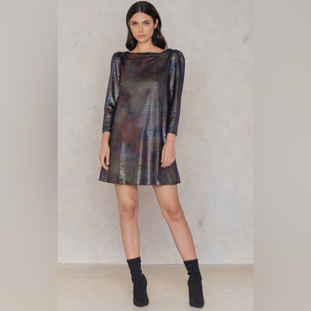 Free People‎ Diamonds Are Forever Shimmer Metallic Shift Mini Dress, Size L